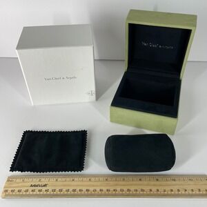 Van Cleef & Arpels Green Suede Jewelry Watch Bangle Bracelet Case Box Set